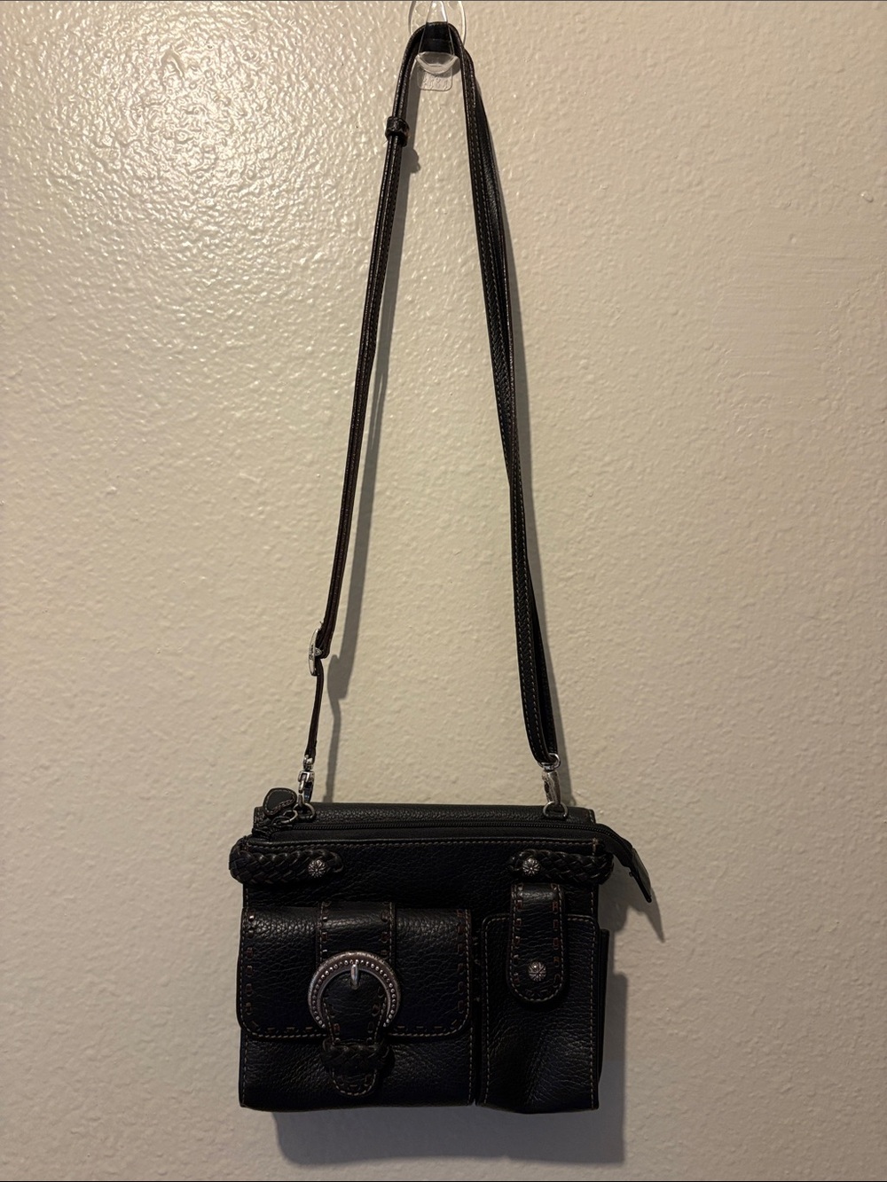 VTG Brighton Black Women’s Crossbody wallet bag with Buckle Accent
